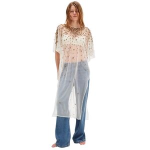 Free People Gold Rush Embellished Kaftan Festival Fairy Women Indie Sheer Sequin